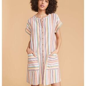 Lou & Grey Striped Pocket Shirtdress Womens XS Linen Cotton Short Casual New